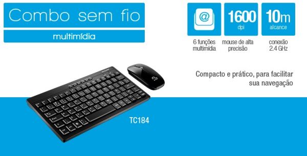 Teclado e Mouse Multilaser Sem Fio 2.4 Ghz Standard Preto